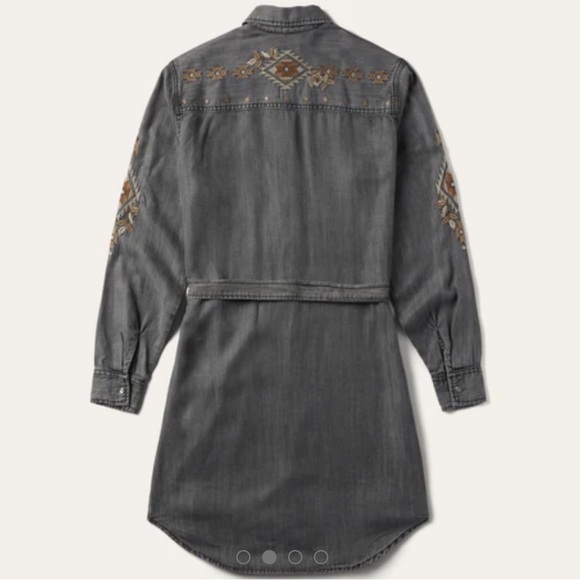 NWT Stetson EMBROIDERED SNAP FRONT SHIRT DRESS Gray Tan Brown Size Large Western - Picture 3 of 9